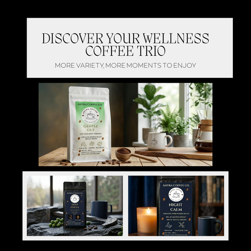Antra Ritual Bundle trio featuring three specialty low-acid coffee bags for a complete daily wellness ritual.
